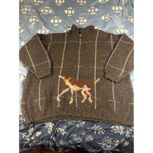 Outback Red Mens Vintage 100% Wool Dog Intarsia Plaid Mock Neck Sweater Large